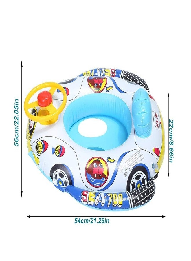 13 SOEME Inflatable Baby Swimming Float Seat with Steering Wheel, Car Design, Blue and White - Image 4
